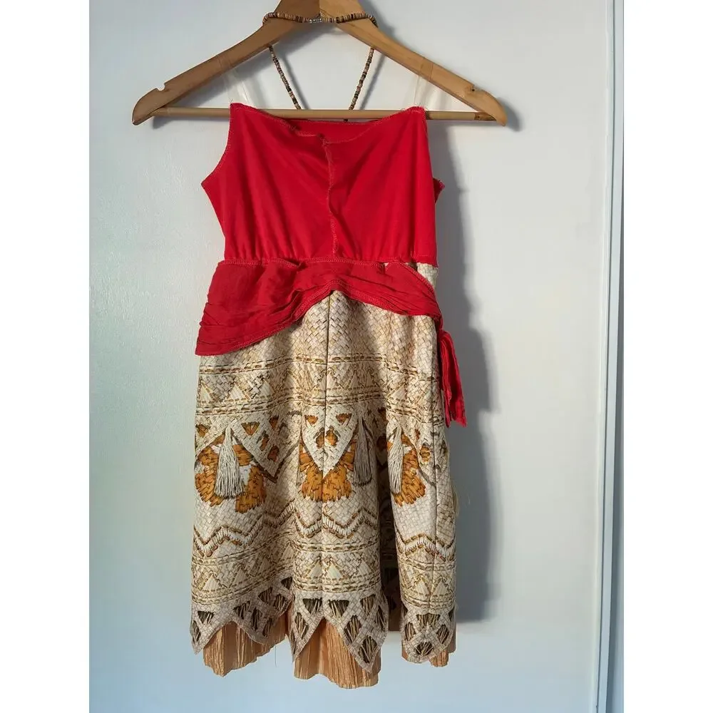 Disney Moana Halloween Costume Dress w/Hibiscus Flower Puka Necklace Size 5